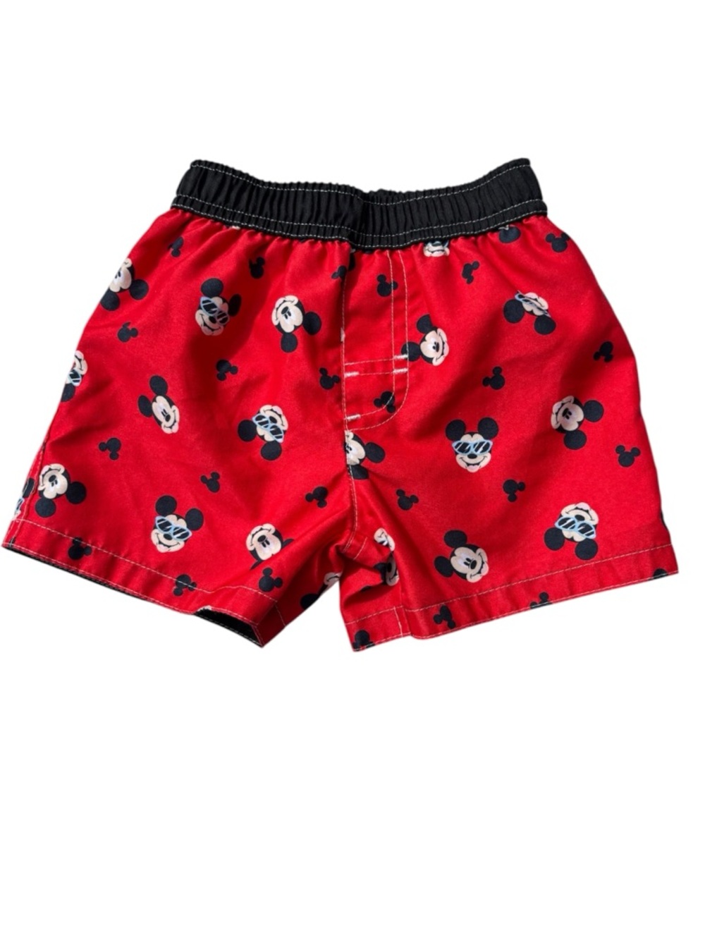 DISNEY BABY Red & Black Infant Swim Trunks Like New Size 12M